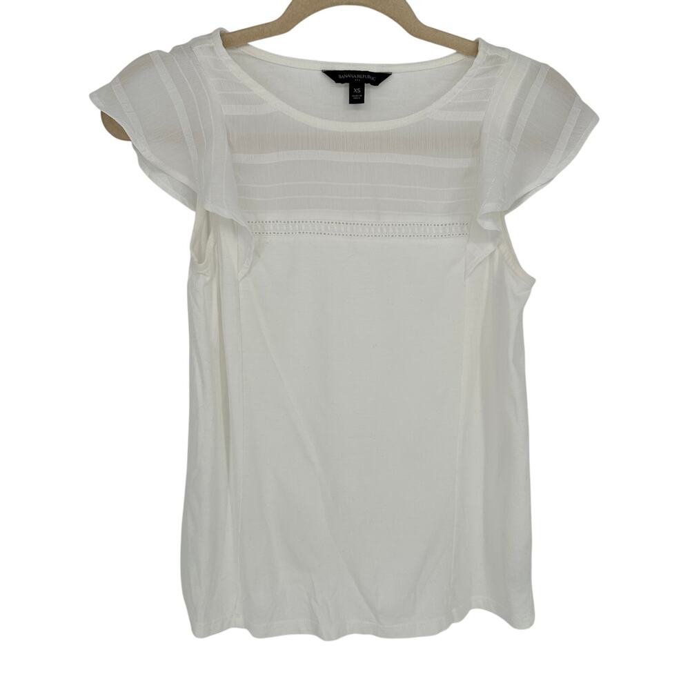Banana Republic Blouse XS White Flutter Short Sleeve Crewneck Cotton Modal Top
